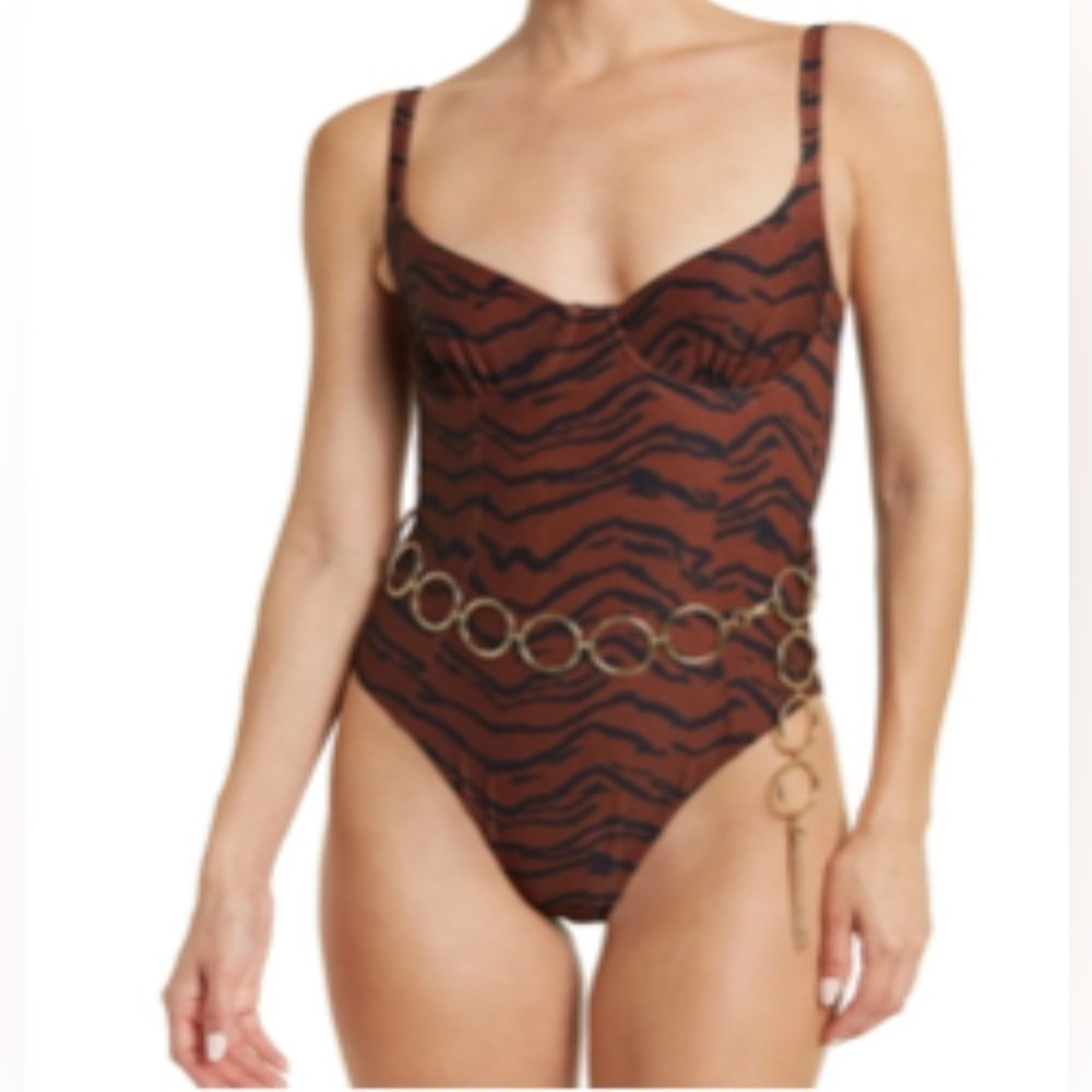 WeWoreWhat Women’s Size‎ XS Brown Tiger Print Danielle 3.0 One Piece Swimsuit